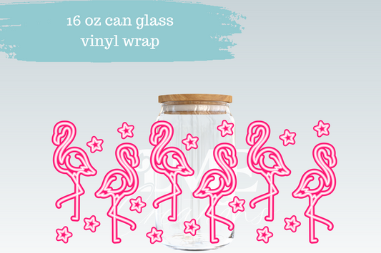 Neon Flamingos | 16 oz Can Glass Libbey Wrap