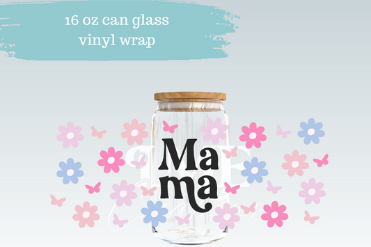 Floral Butterfly Mama | 16 oz Can Glass Libbey Wrap