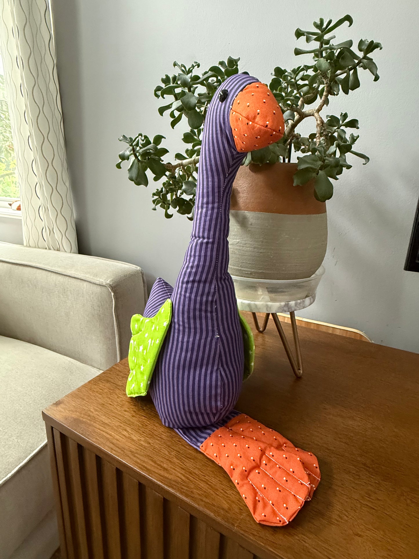 Purple Striped Halloween 16" Hand Sewn Goose