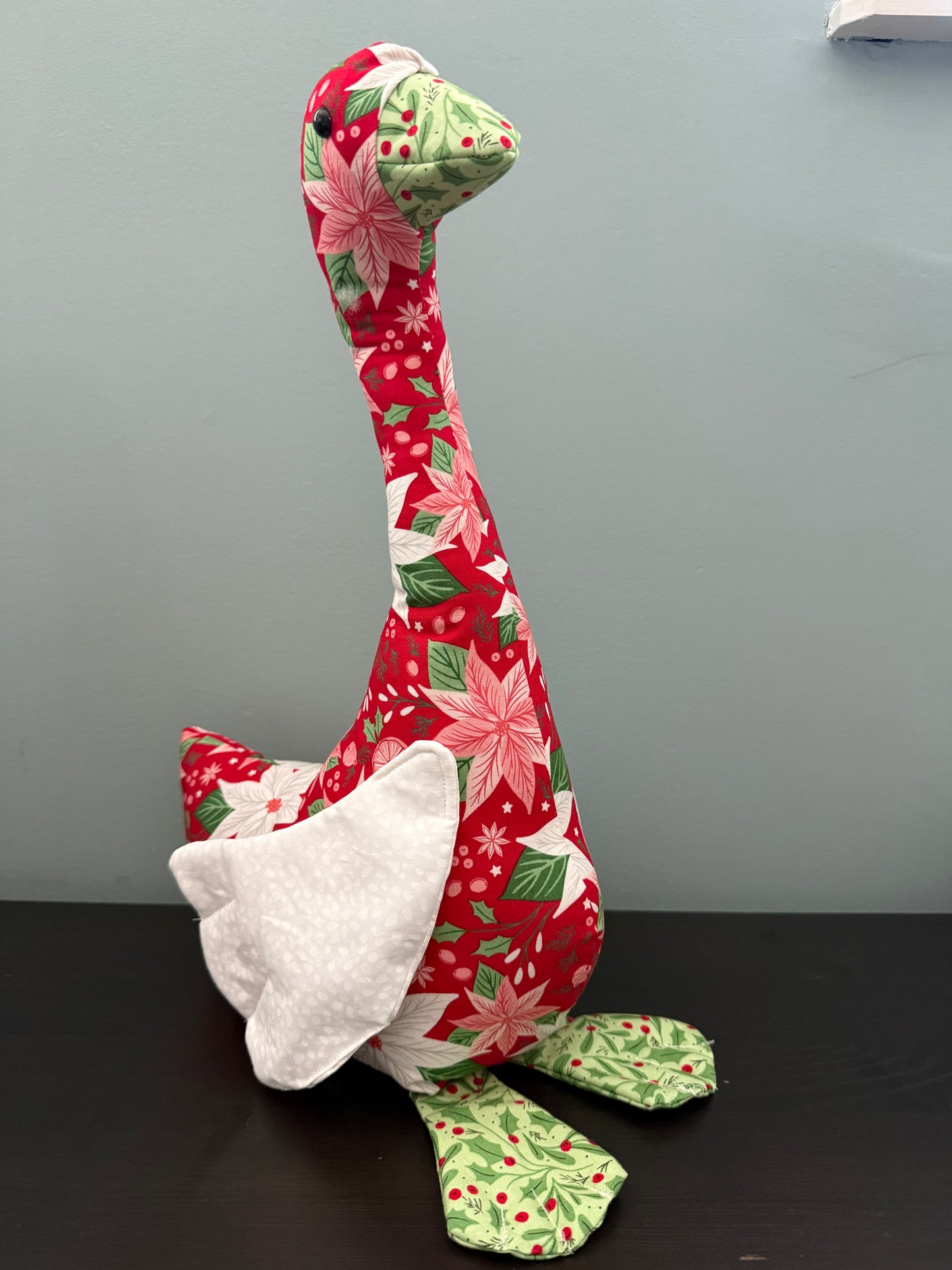 Poinsettia w/ White Wings 16" Hand Sewn Goose