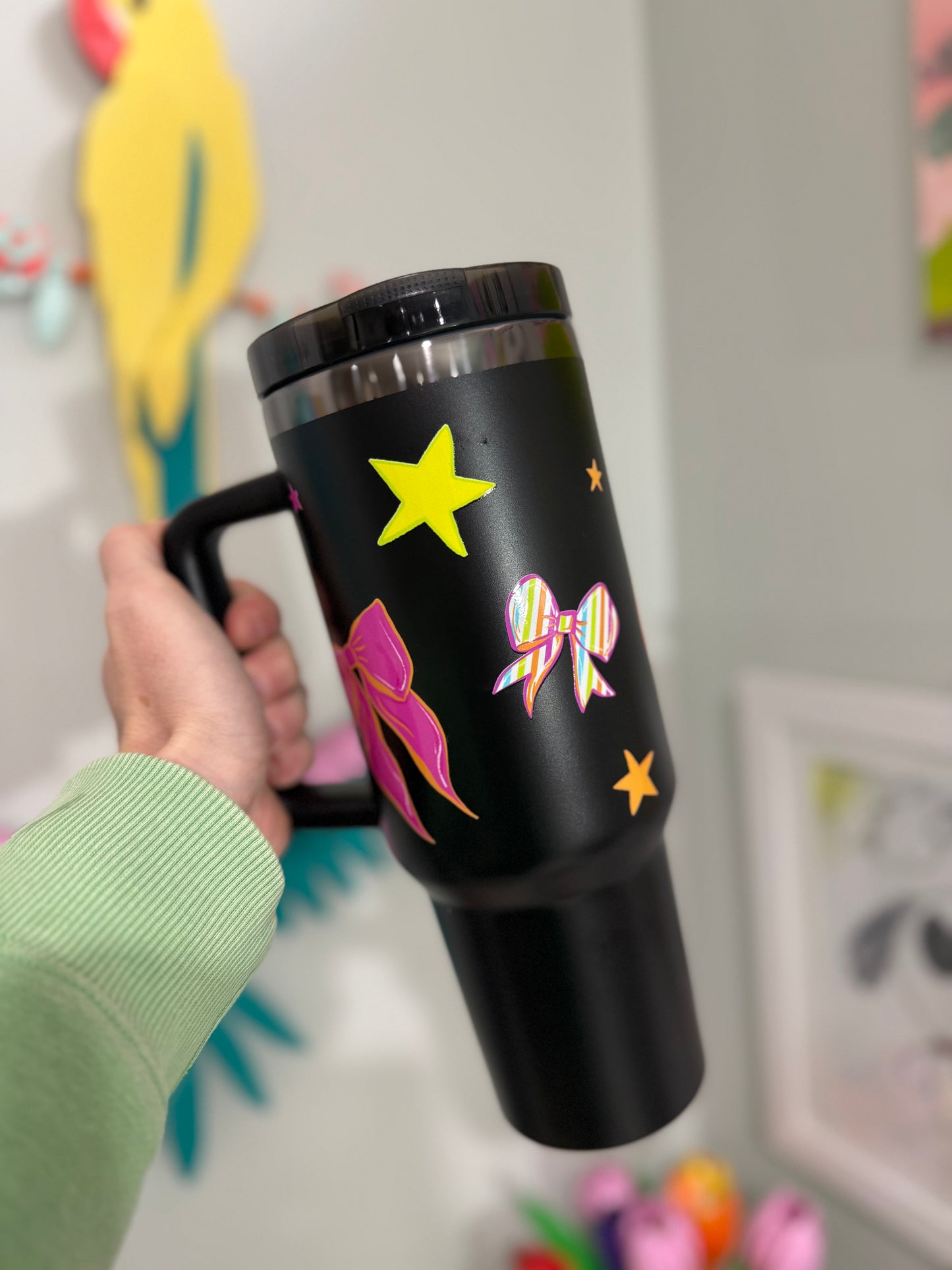 Neon Bows 40oz Black Flip Top Tumbler