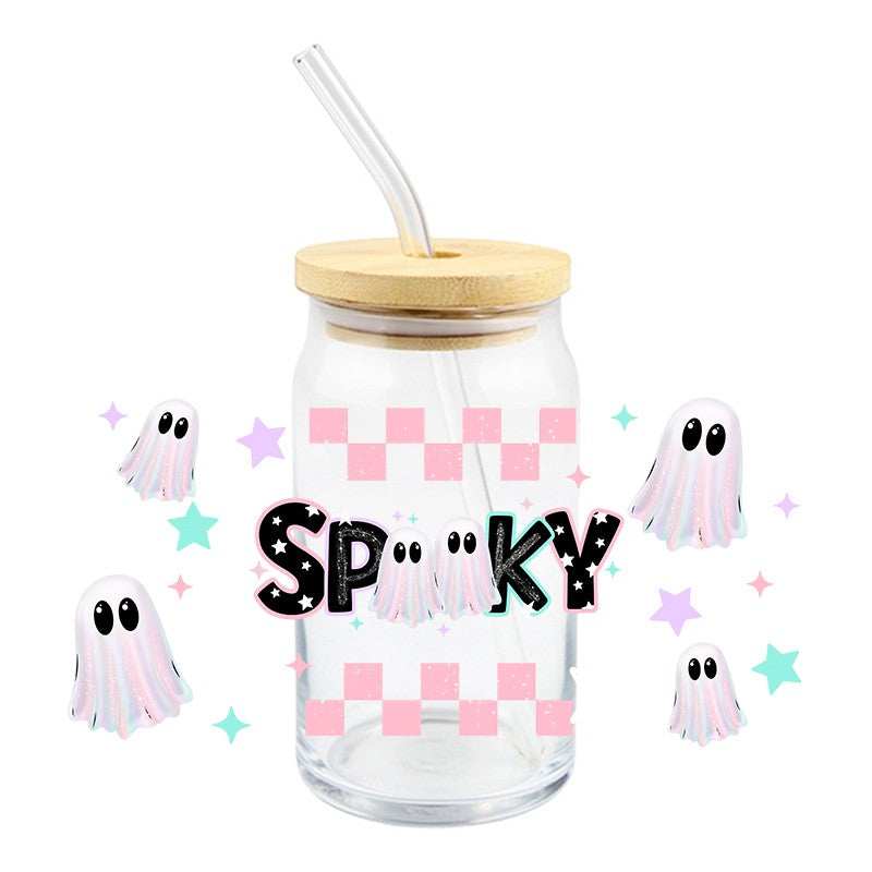 Spooky Checkered Ghosts | UVDTF Can Glass Wrap