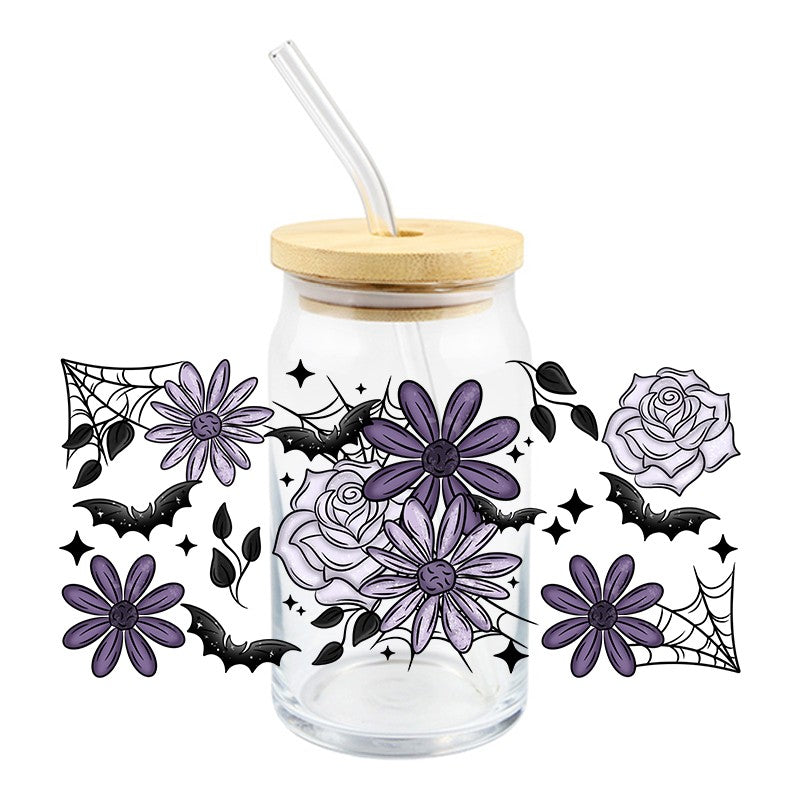 Floral Halloween w/ Bats | UVDTF Can Glass Wrap