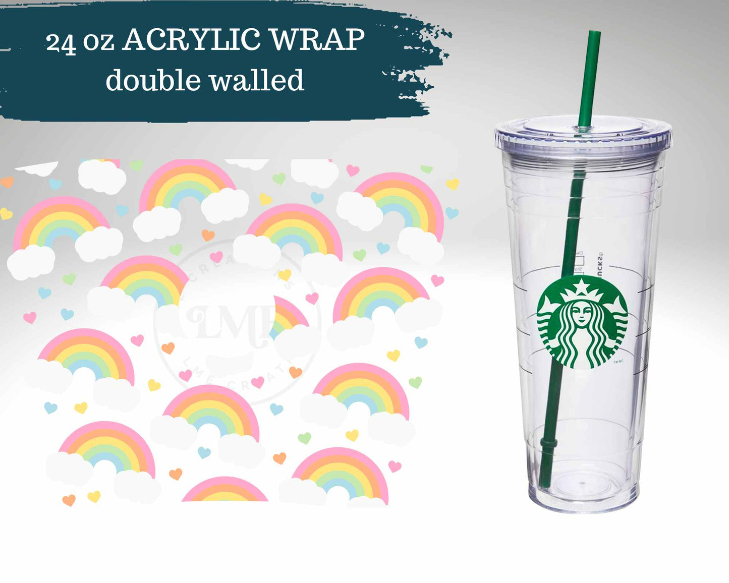 Rainbow + Clouds 24 oz Acrylic Wrap!