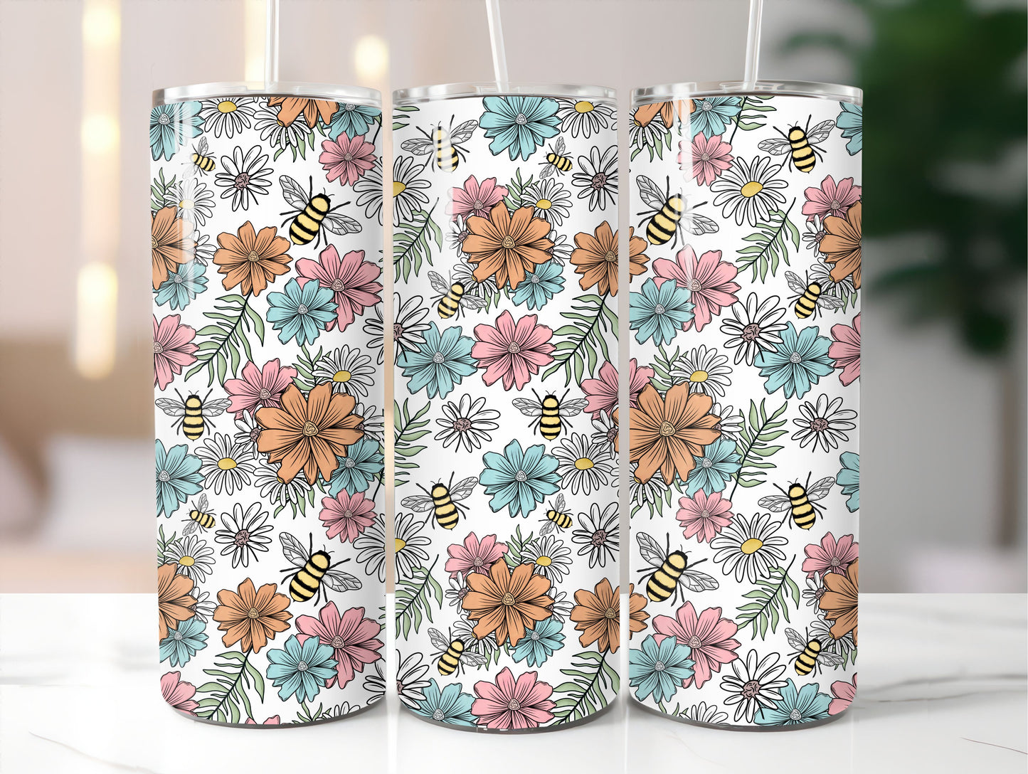 Spring Flowers + Bees | 20 oz Sublimation Print