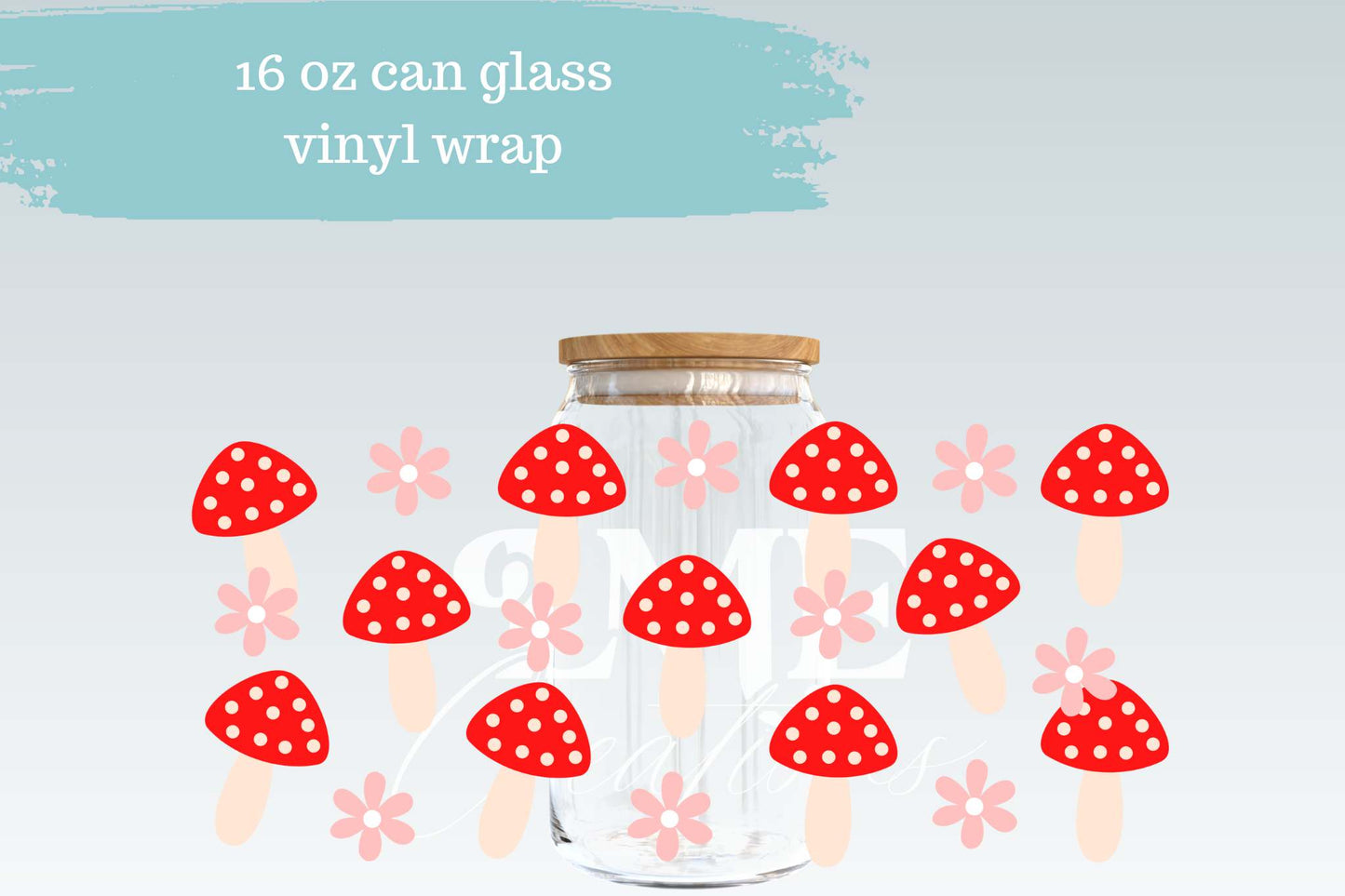 Polka Dot Mushroom & Flowers | 16 oz Can Glass Libbey Wrap