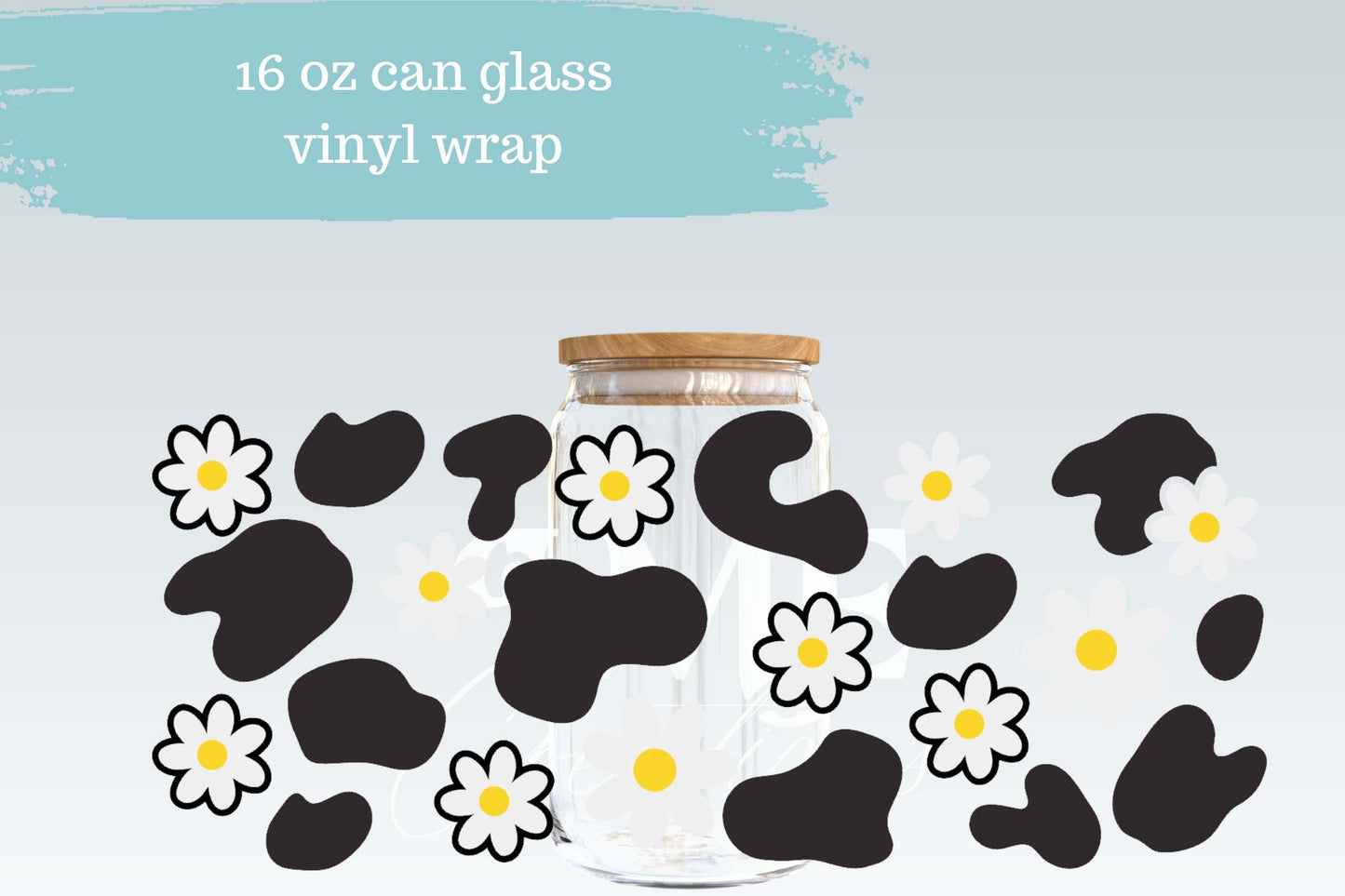 Daisy Cow Print | 16 oz Can Glass Libbey Wrap