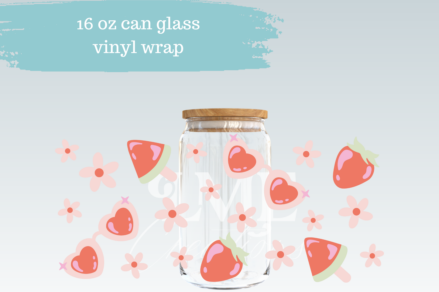Sunnies & Pink Fruits | 16 oz Can Glass Libbey Wrap