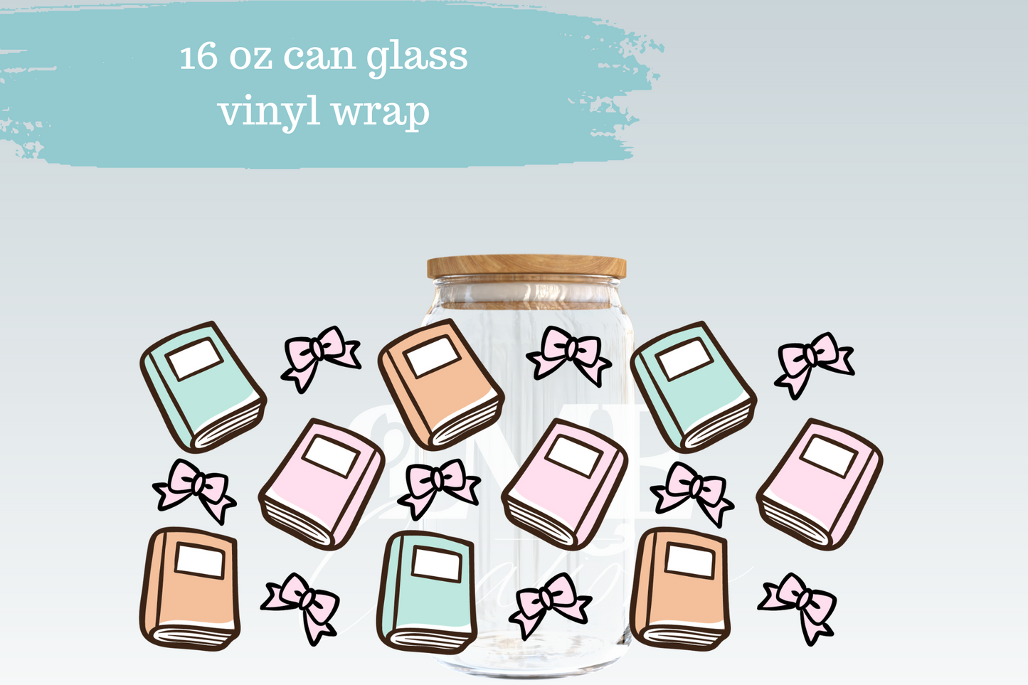 Books & Bows | 16 oz Can Glass Libbey Wrap