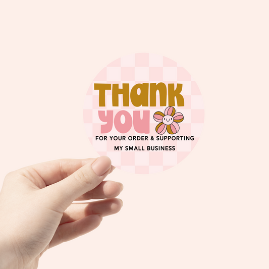 Thank You Pink Checkered Circle | Small Business Stickers | Packaging Stickers