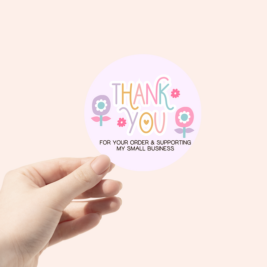 Thank You Pastel Flowers Circle | Small Business Stickers | Packaging Stickers