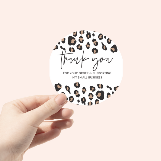 Thank You White Leopard Circle | Small Business Stickers | Packaging Stickers