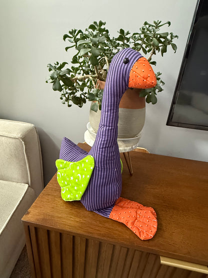 Purple Striped Halloween 16" Hand Sewn Goose