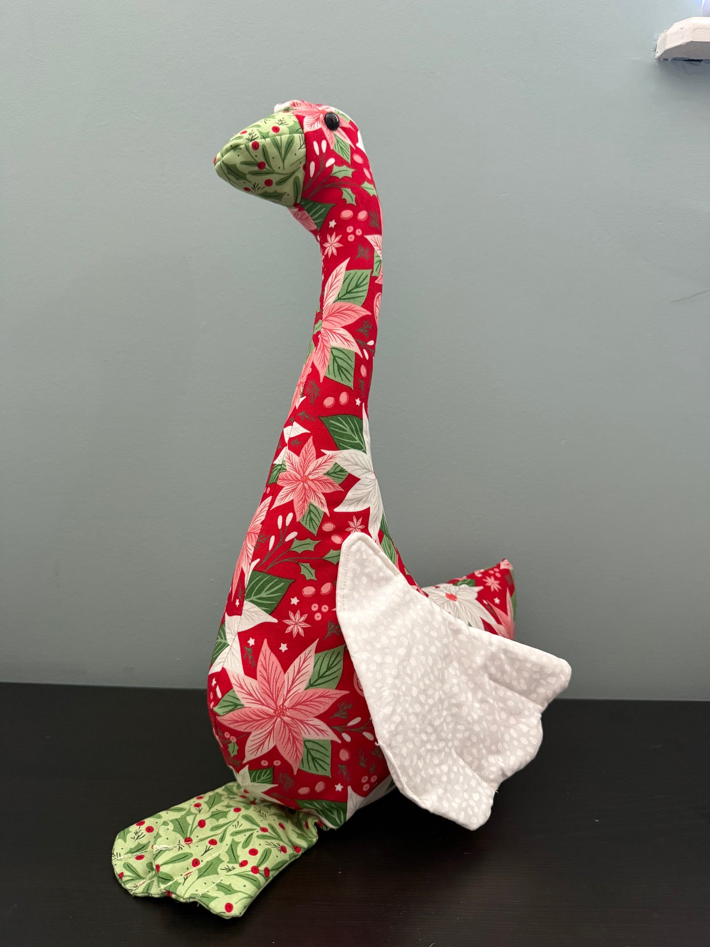 Poinsettia w/ White Wings 16" Hand Sewn Goose