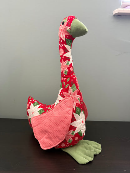 Poinsettia w/ Pink Wings 16" Hand Sewn Goose