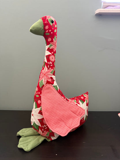 Poinsettia w/ Pink Wings 16" Hand Sewn Goose