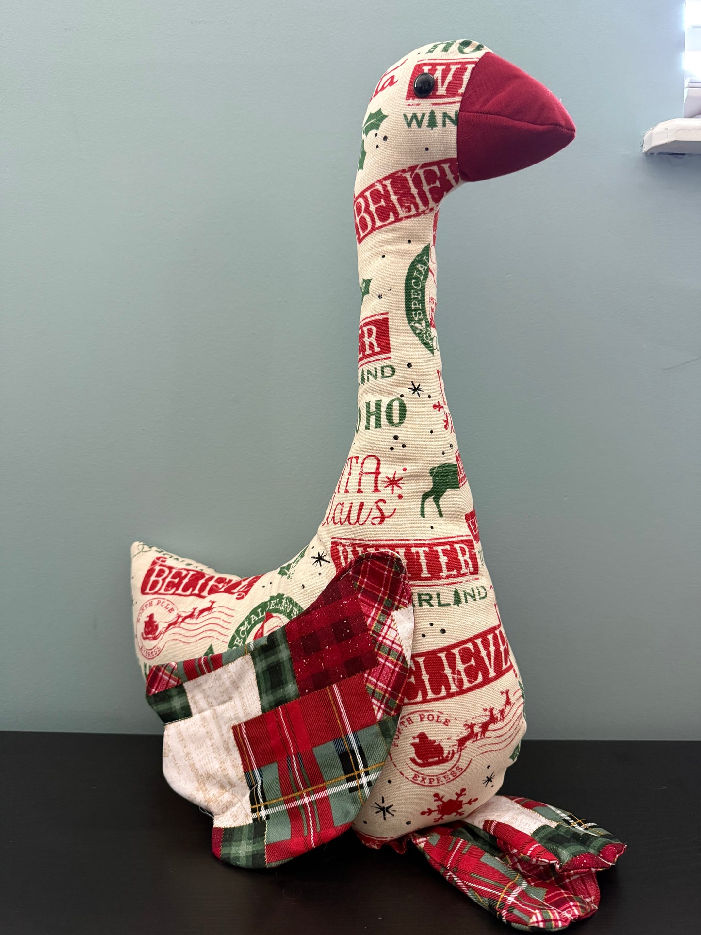 Christmas w/ Plaid Wings 20" Hand Sewn Goose