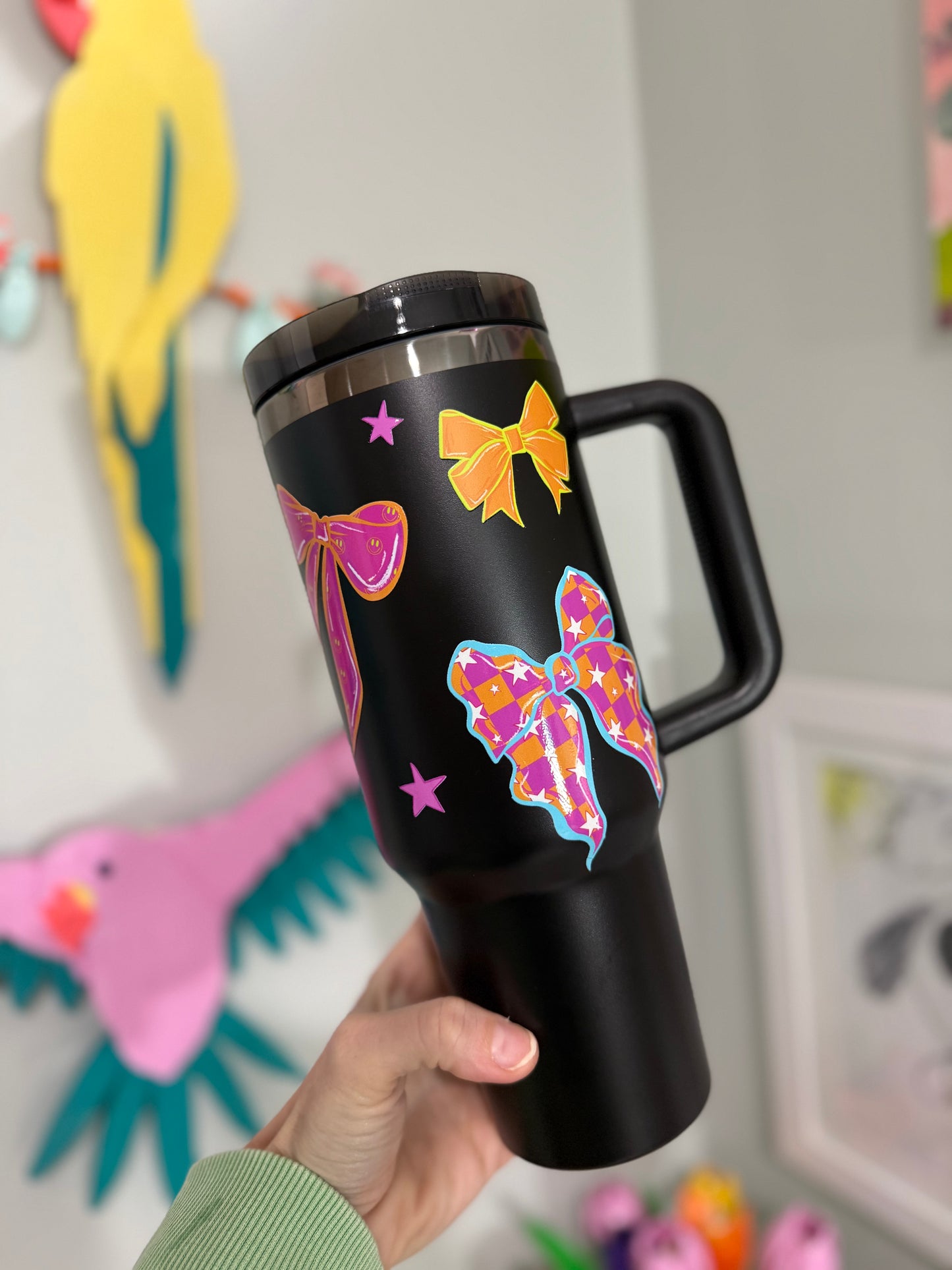 Neon Bows 40oz Black Flip Top Tumbler