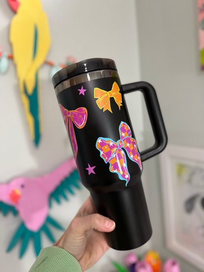 Neon Bows 40oz Black Flip Top Tumbler