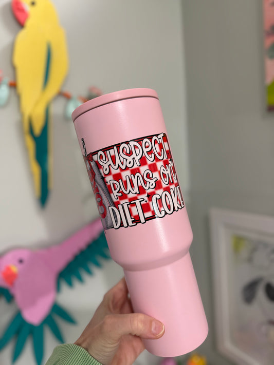 Suspect Runs on Diet Coke 40oz L Pink Tumbler