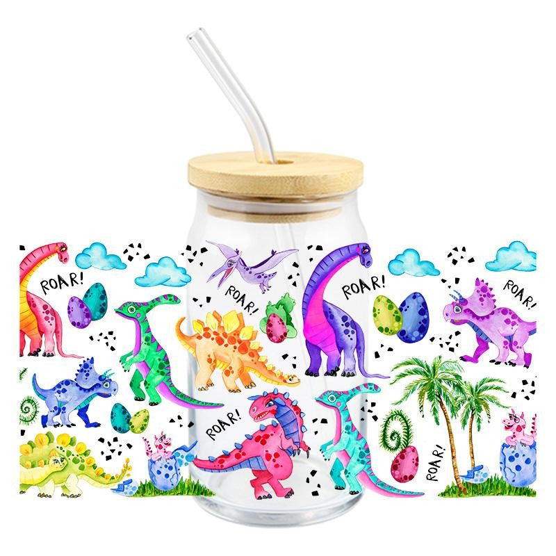 Colorful Dinos | UVDTF Can Glass Wrap
