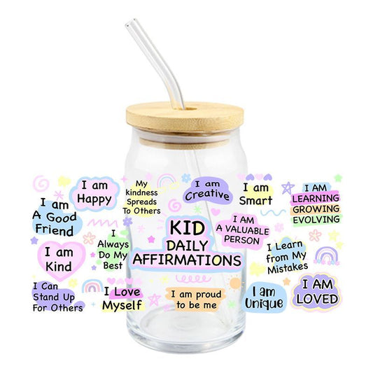 Kid Daily Affirmations | UV DTF Can Glass Wrap
