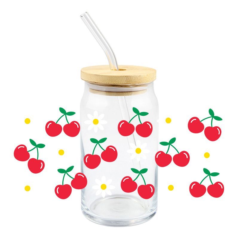 Cherries & Daisies | UVDTF Can Glass Wrap