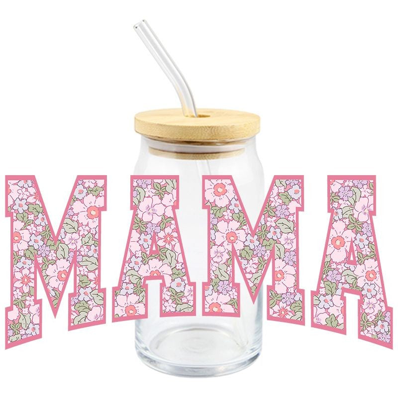 Floral Mama Block Letters  | UVDTF Can Glass Wrap