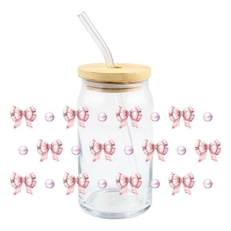 Pink Bows & Pearls | UVDTF Can Glass Wrap