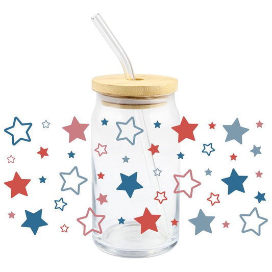 Red White Blue Stars | UV DTF Can Glass Wrap