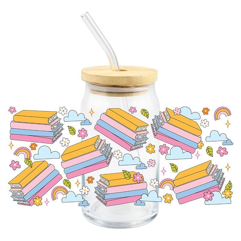 Colorful Stacked Books | UVDTF Can Glass Wrap