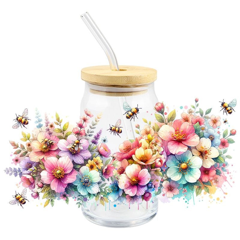Flowers & Bees | UVDTF Can Glass Wrap