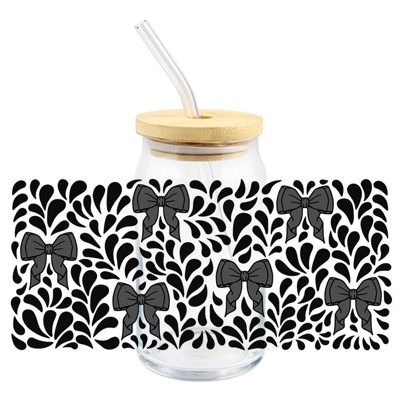 Floral Black Bows | UVDTF Can Glass Wrap