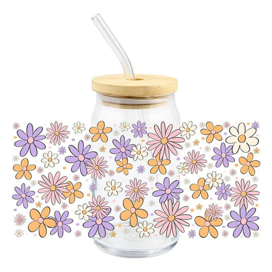 Purple Orange Flowers | UVDTF Can Glass Wrap