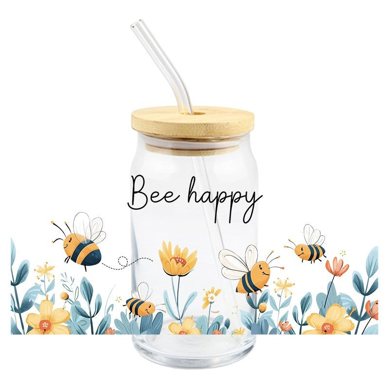 Bee Happy  | UVDTF Can Glass Wrap