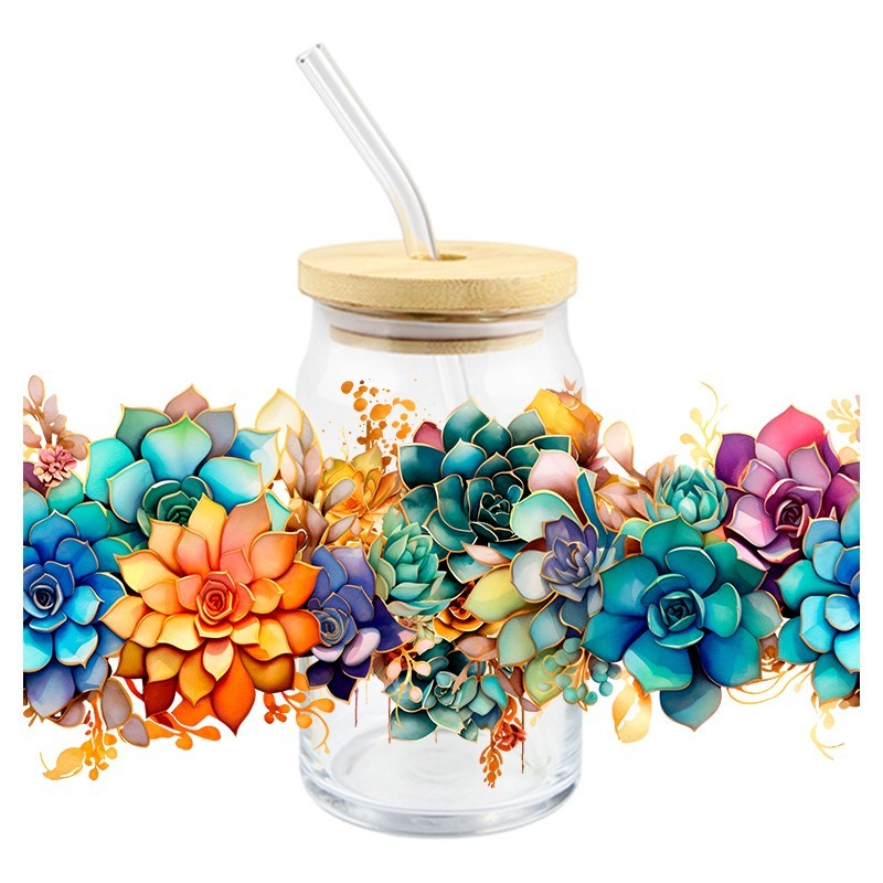 Colorful Succulents | UVDTF Can Glass Wrap