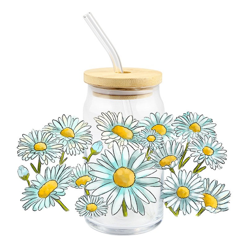 White Daisies | UVDTF Can Glass Wrap