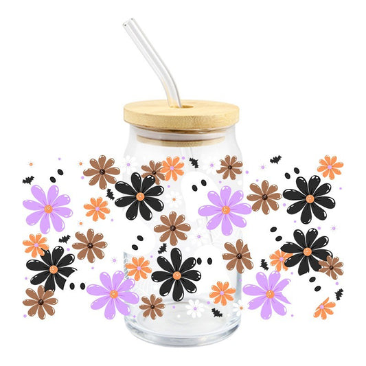 Purple Halloween Daisies w/ Ghosts | UVDTF Can Glass Wrap