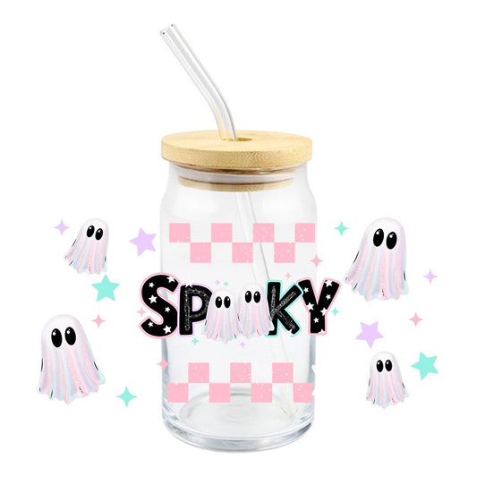 Spooky Checkered Ghosts | UVDTF Can Glass Wrap