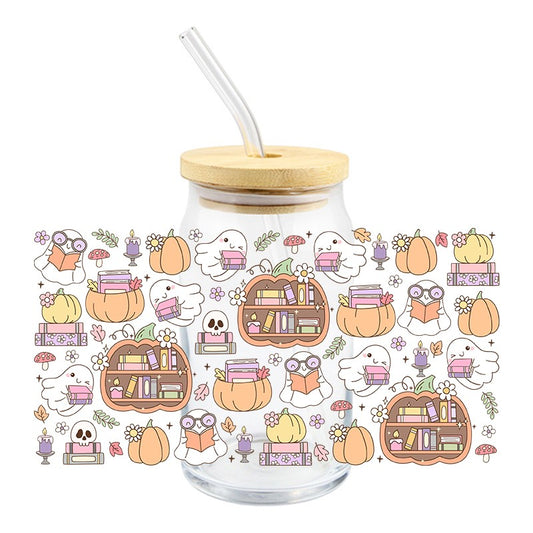 Ghost Reading Pumpkins | UVDTF Can Glass Wrap