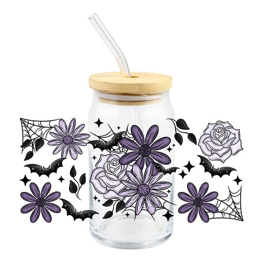 Floral Halloween w/ Bats | UVDTF Can Glass Wrap