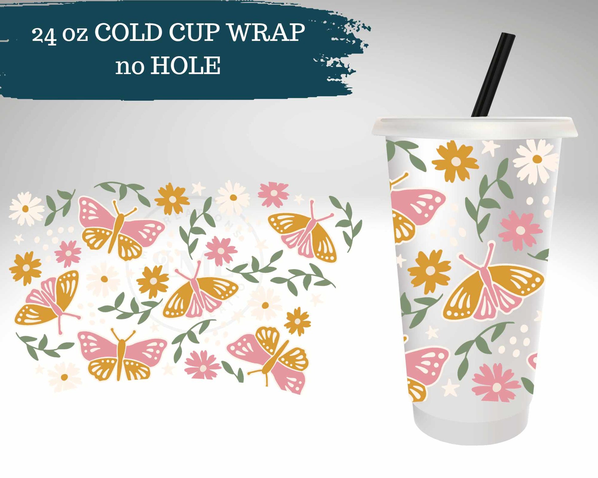 Floral Butterflies | No Hole | Cold Cup Wrap
