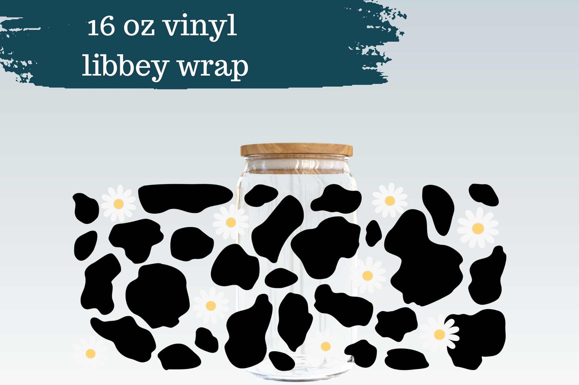 Cow Print + Daisies | 16 oz Can Glass Wrap