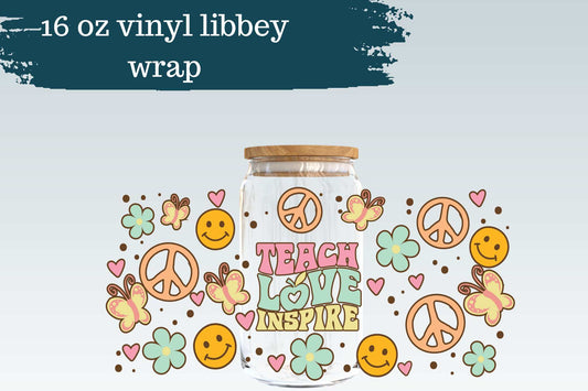 Retro Teach Love Inspire | 16 oz Libbey Can Glass