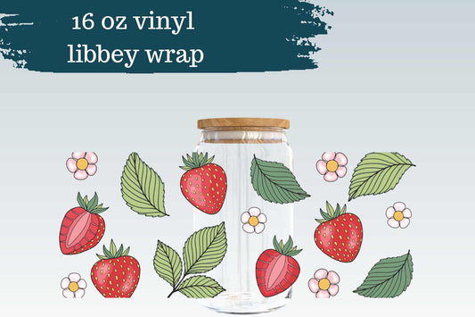 Hand Drawn Strawberries | 16 oz Can Glass Wrap