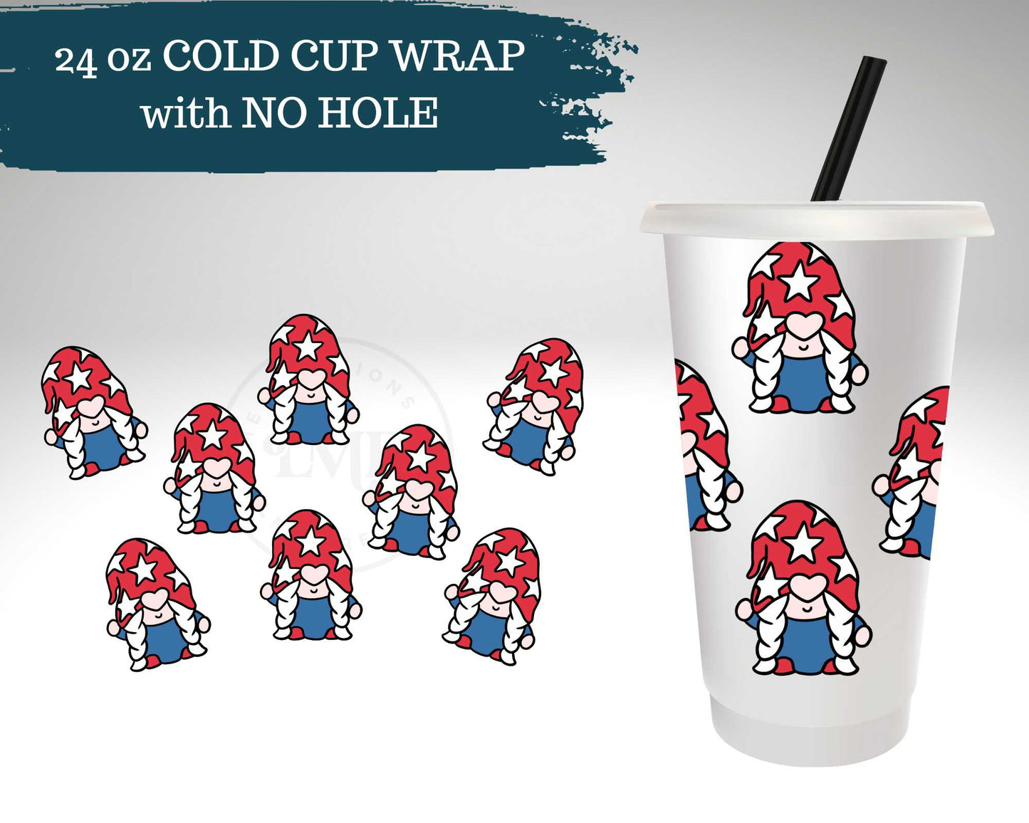 Stars & Stripes Gnomes | NO HOLE | Cold Cup Wrap
