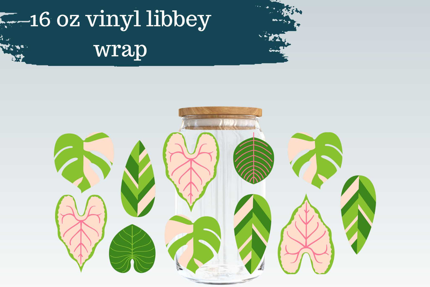Pink Green Plant Leaves | 16 oz Libbey Can Glass