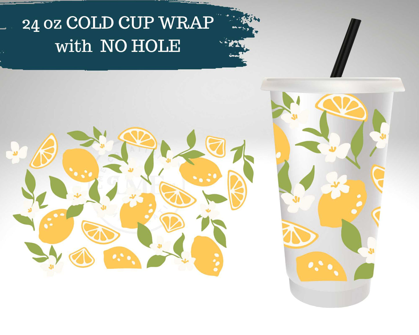 Floral Lemons |  NO HOLE | Cold Cup Wrap