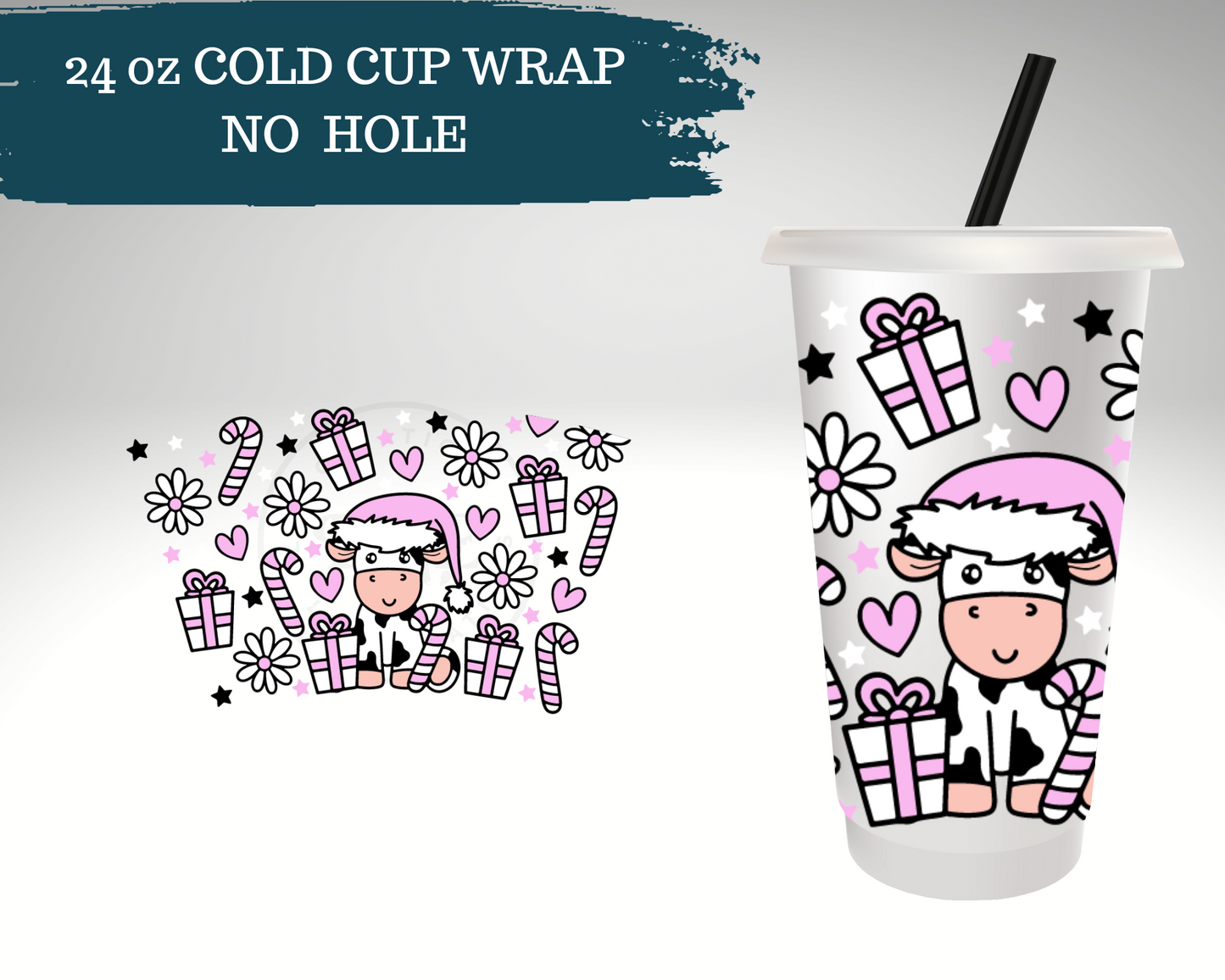 Christmas Cow | NO HOLE | Cold Cup Wrap
