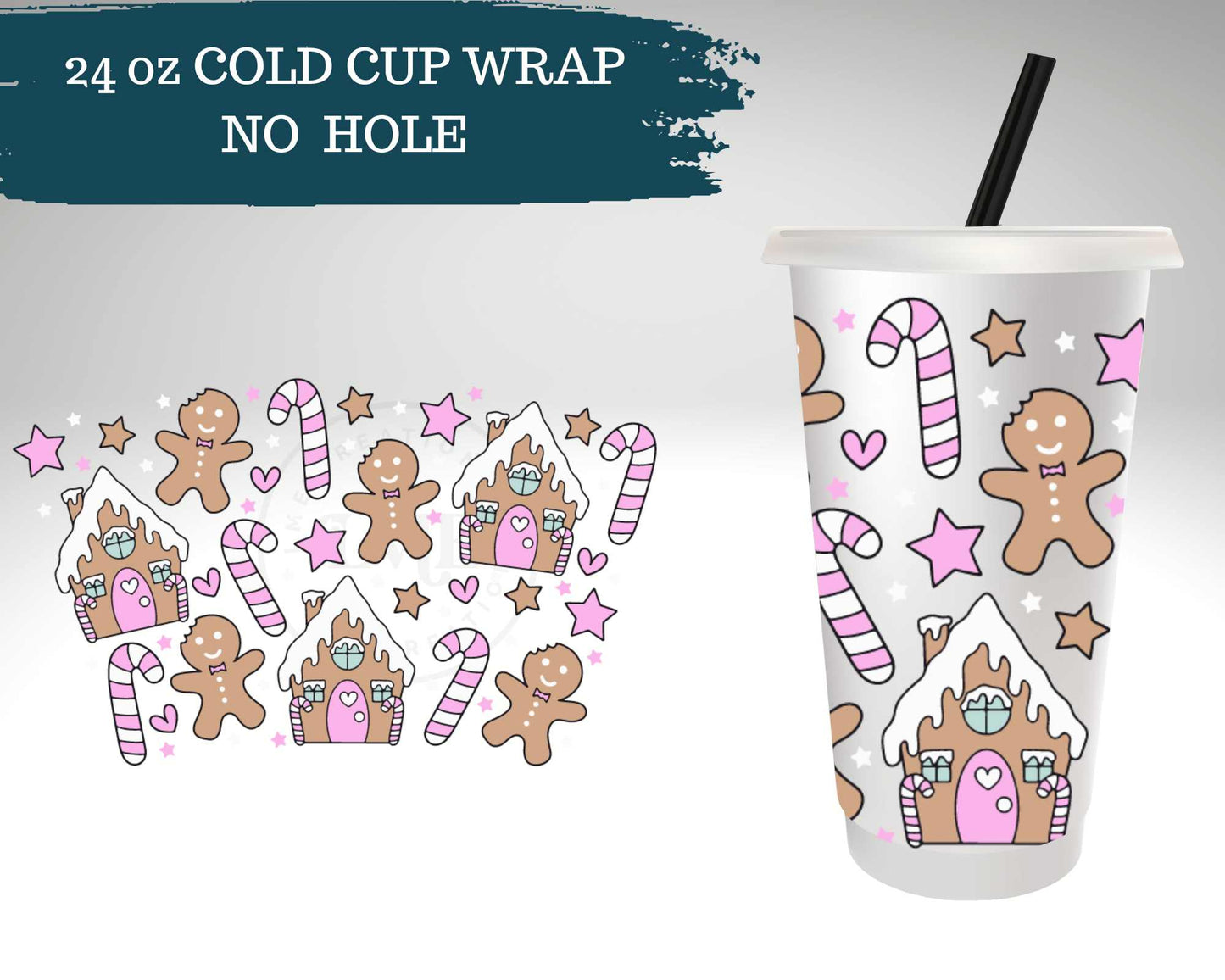 Gingerbread House | NO HOLE | Cold Cup Wrap